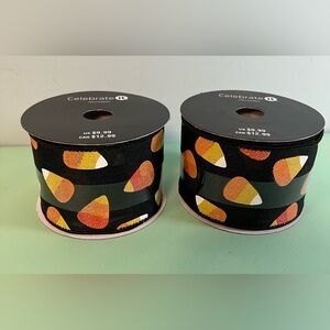 Celebrate it Black Ribbon with Glittery Candy Corn Print 2 pk,Size 2 1/2” x 20ft